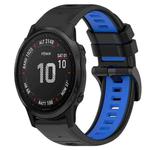 For Garmin Fenix 6S 20mm Sports Two-Color Silicone Watch Band(Black+Blue)