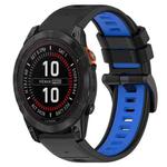 For Garmin Fenix 7X Solar 26mm Sports Two-Color Silicone Watch Band(Black+Blue)