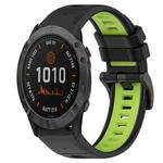 For Garmin Fenix 6X Pro 26mm Sports Two-Color Silicone Watch Band(Black+Lime Green)