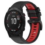 For Garmin Fenix 6X Sapphire 26mm Sports Two-Color Silicone Watch Band(Black+Red)