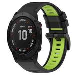 For Garmin Fenix 6X Sapphire 26mm Sports Two-Color Silicone Watch Band(Black+Lime Green)