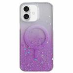 For iPhone 16 Glitter MagSafe Hybrid Clear TPU Phone Case(Purple)