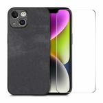 For iPhone 14 ENKAY Retro Leather Skin PC Phone Case with High Aluminum-silicon Glass Film(Black)