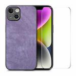 For iPhone 14 ENKAY Retro Leather Skin PC Phone Case with High Aluminum-silicon Glass Film(Purple)