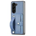 For Samsung Galaxy Z Fold5 Wristband Kickstand Card Wallet Back Cover Phone Case(Blue)