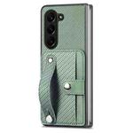 For Samsung Galaxy Z Fold5 Wristband Kickstand Card Wallet Back Cover Phone Case(Green)