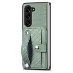 For Samsung Galaxy Z Fold6 Wristband Kickstand Card Wallet Back Cover Phone Case(Green)