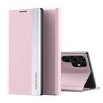 For Samsung Galaxy S24 Ultra 5G Side Electroplated Adsorption Leather Phone Case(Pink)