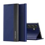 For Samsung Galaxy M55 Side Electroplated Adsorption Leather Phone Case(Sapphire Blue)