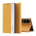 For Samsung Galaxy S25 Edge 5G Side Electroplated Adsorption Leather Phone Case(Yellow)
