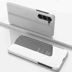 For Samsung Galaxy S24+ 5G Plated Mirror Horizontal Flip Leather Phone Case with Holder(Silver)