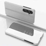 For Samsung Galaxy S25+ 5G Plated Mirror Horizontal Flip Leather Phone Case with Holder(Silver)