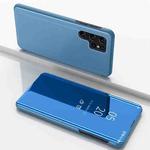 For Samsung Galaxy S25 Ultra 5G Plated Mirror Horizontal Flip Leather Phone Case with Holder(Blue)