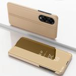 For Samsung Galaxy S25 Edge 5G Plated Mirror Horizontal Flip Leather Phone Case with Holder(Gold)