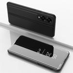 For Samsung Galaxy S25 Edge 5G Plated Mirror Horizontal Flip Leather Phone Case with Holder(Black)