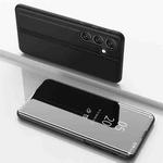 For Samsung Galaxy S25 FE 5G Plated Mirror Horizontal Flip Leather Phone Case with Holder(Black)