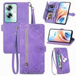 For OPPO A79 5G / A2 5G Embossed Flower Zipper Leather Phone Case(Purple)