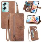 For OPPO A79 5G / A2 5G Embossed Flower Zipper Leather Phone Case(Brown)