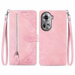 For OPPO Reno11 5G EU Embossed Flower Zipper Leather Phone Case(Pink)