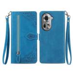 For OPPO Reno11 5G EU Embossed Flower Zipper Leather Phone Case(Blue)