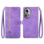For OPPO Reno11 5G EU Embossed Flower Zipper Leather Phone Case(Purple)