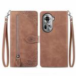 For OPPO Reno11 5G EU Embossed Flower Zipper Leather Phone Case(Brown)