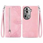 For OPPO Reno11 Pro 5G Embossed Flower Zipper Leather Phone Case(Pink)