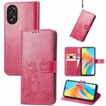 For OPPO Reno10 Global / 10 Pro Global Four-leaf Clasp Embossed Buckle Leather Phone Case(Rose Red)