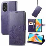 For OPPO Reno10 Global / 10 Pro Global Four-leaf Clasp Embossed Buckle Leather Phone Case(Purple)