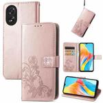 For OPPO Reno10 Global / 10 Pro Global  Four-leaf Clasp Embossed Buckle Leather Phone Case(Rose Gold)