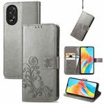 For OPPO Reno10 Global  / 10 Pro Global Four-leaf Clasp Embossed Buckle Leather Phone Case(Grey)