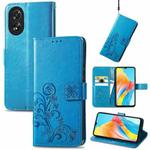 For OPPO Reno10 Global / 10 Pro Global Four-leaf Clasp Embossed Buckle Leather Phone Case(Blue)