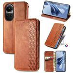 For OPPO Reno10 /10 Pro Global  Cubic Grid Pressed Magnetic Leather Phone Case(Brown)