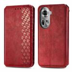 For OPPO Reno11 5G EU Cubic Grid Pressed Magnetic Leather Phone Case(Red)