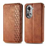For OPPO Reno11 5G EU Cubic Grid Pressed Magnetic Leather Phone Case(Brown)
