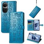 For OPPO Reno10 Global / 10 Pro Global Cat and Dog Embossed Leather Phone Case(Blue)