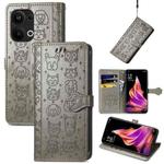 For OPPO Reno9 Pro+ Cat and Dog Embossed Leather Phone Case(Grey)