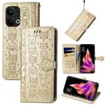 For OPPO Reno9 Pro+ Cat and Dog Embossed Leather Phone Case(Gold)