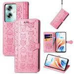 For OPPO A79 5G / A2 5G Cat and Dog Embossed Leather Phone Case(Pink)