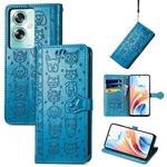 For OPPO A79 5G / A2 5G Cat and Dog Embossed Leather Phone Case(Blue)