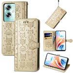 For OPPO A79 5G / A2 5G Cat and Dog Embossed Leather Phone Case(Gold)