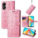 For OPPO A78 4G Cat and Dog Embossed Leather Phone Case(Pink)
