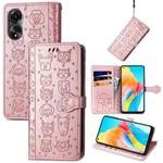 For OPPO A78 4G Cat and Dog Embossed Leather Phone Case(Rose Gold)