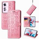 ForOPPO Reno11 F 5G Cat and Dog Embossed Leather Phone Case(Pink)