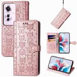 ForOPPO Reno11 F 5G Cat and Dog Embossed Leather Phone Case(Rose Gold)