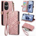 For OPPO Reno10 / 10 Pro Global Geometric Zipper Wallet Side Buckle Leather Phone Case(Pink)