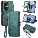For OPPO Reno10 / 10 Pro Global Geometric Zipper Wallet Side Buckle Leather Phone Case(Green)