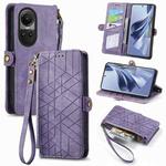 For OPPO Reno10 / 10 Pro Global Geometric Zipper Wallet Side Buckle Leather Phone Case(Purple)