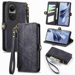 For OPPO Reno10 / 10 Pro Global Geometric Zipper Wallet Side Buckle Leather Phone Case(Black)