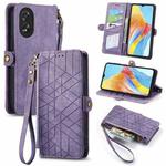 For OPPO A38 Geometric Zipper Wallet Side Buckle Leather Phone Case(Purple)